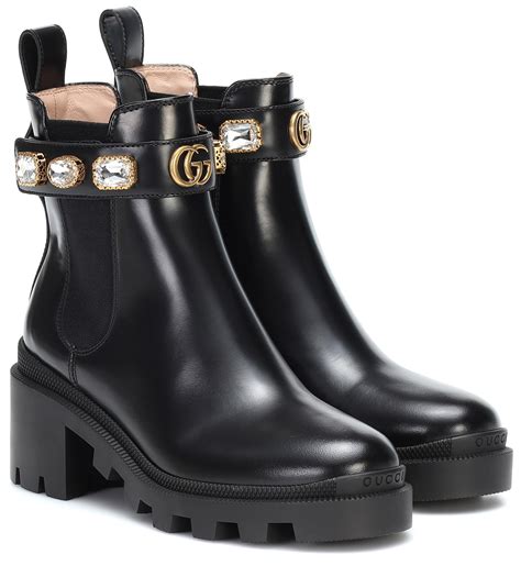 gucci gg leather ankle boots|gucci boots embellished.